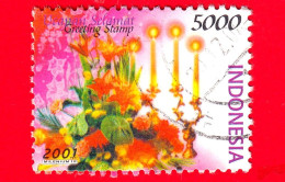 INDONESIA - Usato - 2001 - Francobolli Di Auguri - Fiori - Greetings Stamp, Flowers - 5000 - Indonésie