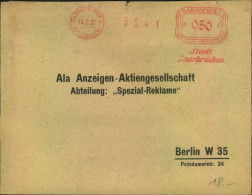 1927, Fernbrief Mit Absenderfreistempel Der Stadt SAARBRÜCKEN - Brieven En Documenten