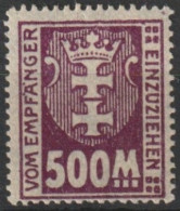 MiNr. 19 Deutschland Freie Stadt Danzig, Portomarken 1923, 1. Jan./3. April. Portomarken: Kleines Wappen Von Danzig - Strafport