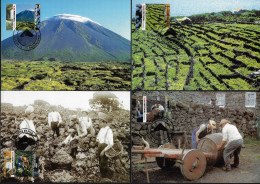 Portugal Açores 2006 Y&T 513 à 516 Sur Cartes Maxima. Île De Pico, Son Vignoble. Volcan, Vendangeur, Hommes Et Fût - Vini E Alcolici