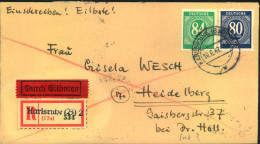 1947, Einschreiben / Eilboten Aus KARLSRIHE Mit Not-R-ettel Nit 80 Und 84 Pfg. Ziffer - Lettres & Documents