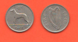 Ireland 6 Pence 1940 Irlanda Eire  Nickel Coin Animals Cane Dog C 3 - Ierland