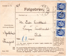 Norwegen 1920, MeF 4er-Streifen 20 öre Auf Paketkarte V. Kragerö - Brieven En Documenten