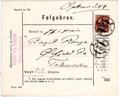 Norwegen 1907, EF 30 öre/7 Sk. Auf Nachnahme Paketkarte V. Skien II - Briefe U. Dokumente