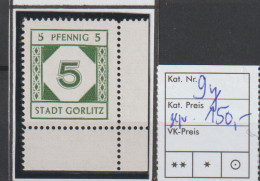 Görlitz 9y, Geprüft Kunz BPP, Eckrandstück, ** (MNH) - Sonstige & Ohne Zuordnung