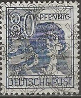 GERMANY 1948 Currency Reform - Labourer Overprinted All Over Stamp - 80pf. - Blue FU - Gebraucht