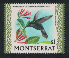 Montserrat Antillean Crested Hummingbird Bird $1 Glazed Ordinary Paper 1971 MNH SG#252b - Montserrat