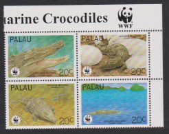 Palau WWF Estuarine Crocodile 4v Block Of 4 WWF Logo 1994 MNH SG#673-676 MI#690-693 Sc#323 A-d - Palau