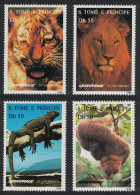 Sao Tome Wild Animals Tiger Lion Gecko Potto 4v 1996 MNH MI#1676-1679 Sc#1237-1240 - Sao Tome And Principe