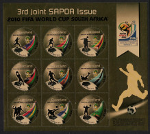 Swaziland World Cup Football Championship SAPOA Sheet GOLD Foil 2010 MNH SG#MS808a MI#815-823 KB - Swaziland (1968-...)