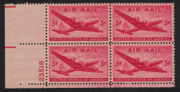 USA Airmail Douglas DC-4 Plate Block Pencil Mark 1946 MH SG#a941 MI#549 - Unused Stamps