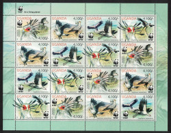 Uganda WWF Secretarybird Sheetlet Of 4 Sets 2012 MNH - Uganda (1962-...)