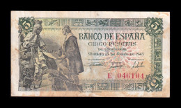 España Spain 5 Pesetas Capitulaciones 1945 Pick 129a Serie E Mbc Vf - 5 Peseten