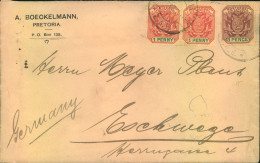 1899,stationery Envelope With Additiobal Franking From Pretoria To Eschwege, Germany - Transvaal (1870-1909)