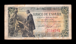 España Spain 5 Pesetas Capitulaciones 1945 Pick 129a Sin Serie Mbc Vf - 5 Peseten