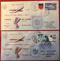 France, Premier Vol (Airbus A300) PARIS / LE CAIRE 3.10.1975 - 2 Enveloppes - (A1404) - Primeros Vuelos