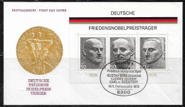 1975  FDC  Blockausgabe  Deutsche Friedensnobelpreisträger - 1971-1980