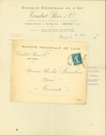 Perforé YT N°140 Perforation RC Banque Régionale De L'Ain Tendret Rive & Cie Bourg En Bresse CAD 1920 Texte - Brieven En Documenten