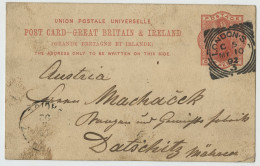 01214*GREAT BRITAIN*POSTAL STATIONARY*LONDON TO AUSTRIA-HUNGARY*1892 - Briefe U. Dokumente