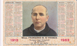 Calendarietto - Mons.francesco M.di Francia - Fondatore Degli Orfnotrofi S.antonio - Catania - Anno 1963 - Formato Piccolo : 1961-70