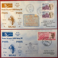 France, Premier Vol (Boeing 707) PARIS / KIGALI 4/5.11.1975 - 2 Enveloppes - (A1425) - Premiers Vols