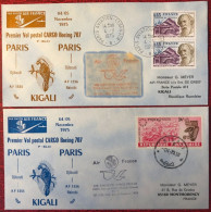 France, Premier Vol (Boeing 707) PARIS / KIGALI 4/5.11.1975 - 2 Enveloppes - (A1425) - Primeros Vuelos