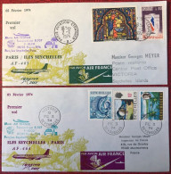 France, Premier Vol (Boeing 707) PARIS / ILES SEYCHELLES 2/3.2.1974 - 2 Enveloppes - (A1440) - Erst- U. Sonderflugbriefe