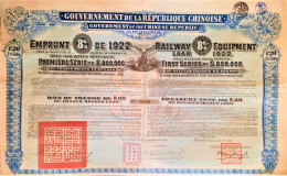 Gov.de La Rép.chinoise - Emprunt De 8% De 1922 - Pr.série De 800.000£ - Ferrovie & Tranvie