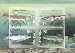 SLOVENIA Block 4,used,hinged,fishes - Slovenia