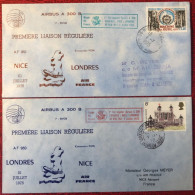 France, Premier Vol (Airbus A300) NICE / LONDRES 1.7.1975 - 2 Enveloppes - (A1498) - Primeros Vuelos