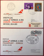 Suisse, Swissair Premier Vol FRANKFURT / ZURICH 26.4.1983 - 2 Enveloppes - (A1464) - Premiers Vols