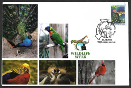 India 2023 Wildlife Week,Elephant,Tiger,Bird,Parrot, Peacock,Song,Pheasant,Antelope, Cover (**) Inde Indien - Lettres & Documents