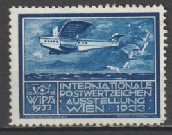 AUTRICHE - 1933 - VIGNETTE AVIATION WIPA (*) SANS GOMME - Erinofilia