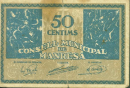 Espagne Guerre D'Espagne Billet 50 Centims Consell Municipal De Manresa - Autres & Non Classés