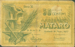 Espagne Guerre D'Espagne Billet 50 Centims Ajuntament De Mataro 1937 - Altri & Non Classificati