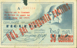 Espagne Guerre D'Espagne Billet 50 Centims Consell Municpal Figueres 50 Centims - Other & Unclassified