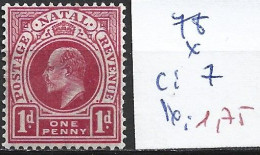 NATAL 78 * Côte 7 € - Natal (1857-1909)