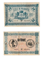 VILLE DE MULHOUSE LOT 2 BILLETS 50 CENTIMES / UN FRANC 18;12;1918 - Handelskammer
