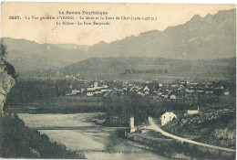 La Vue Generale D Yenne  Le Mont Et La Dent Du Chat  Le Rhone Le Pont Suspendu - Yenne