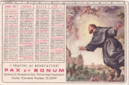 Calendarietto - Pax Et Bonum - Santuario S.giuseppe Da Cop. Patrono Degli Esaminandi - Anno 1960 - Petit Format : 1941-60