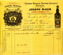 FACTURE.13.MARSEILLE.GOUDRON ROUBAUD.PASTOREL.QUINQUINA.AMER MASSIN.JOSEPH MASSIN 23 RUE SAINT BRUNO. - Alimentaire