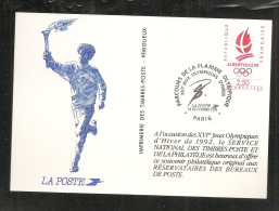 France, Entier Postal, Souvenir Philatélique, 2632, Paris, TTB, Parcours De La Flamme Olympique, Albertville 92 - Official Stationery