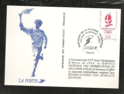 France, Entier Postal, Souvenir Philatélique, 2632, Paris, TTB, Parcours De La Flamme Olympique, Albertville 92 - Pseudo-officiële  Postwaardestukken