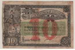 URUGUAY  10 Pesos /1 Doblon PS385  "El Banco Franco[Platense"    Dated 01.05.1871  ( Man, Shields At Left ) - Uruguay