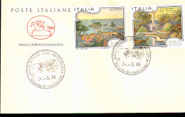 1986 BUSTA CON ANNULLO FDC 250° Turistica. 13ª Serie. ACITREZZA, SAN BENEDETTO DEL TRONTO, CARPI E MERANO - Autres & Non Classés