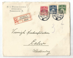 Brief Enveloppe 31 12 1912 HJ Henrichsen Kobenhavn Copenhague N. Calw DR 01 01 1913 Recommandé Einschreiben Cachet Cire - Storia Postale