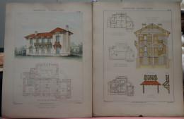 2 PLANS =   VILLA ,, L' ARLESIENNE  ,,  -  Mr. RAOUL BRANDON  ARCHITECTE   37 X 28 CM  VOIR LES IMAGES ÉTAT DES PLANS - Arquitectura