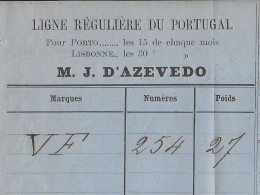 1860 CONNAISSEMENT BILL OF  Conhecimento De Embarque D’AZEVEDO NAVIGATION Du Portugal Porto Lisbonne  Le HAVRE V.HIST. - 1800 – 1899