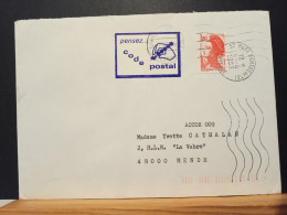 Code Postal. Lettre Circulée Avec Liberté De Gandon  2220 Et Vignette " Pensez Code Postal" - Cartas & Documentos