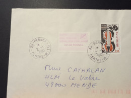 Code Postal. Lettre Circulée Avec "La Lutherie" 2072 Et Vignette 35100 RENNES - Lettere